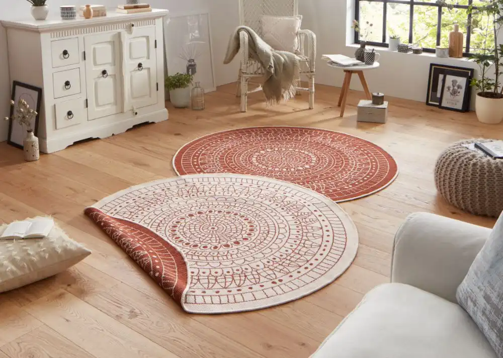 Twin Reversible Circles Indoor Outdoor 103102 Terra Cream Rug