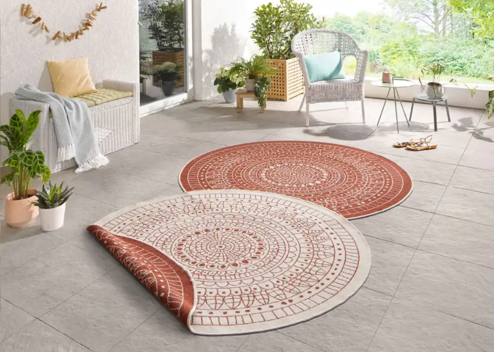 Twin Reversible Circles Indoor Outdoor 103102 Terra Cream Rug - Image 2