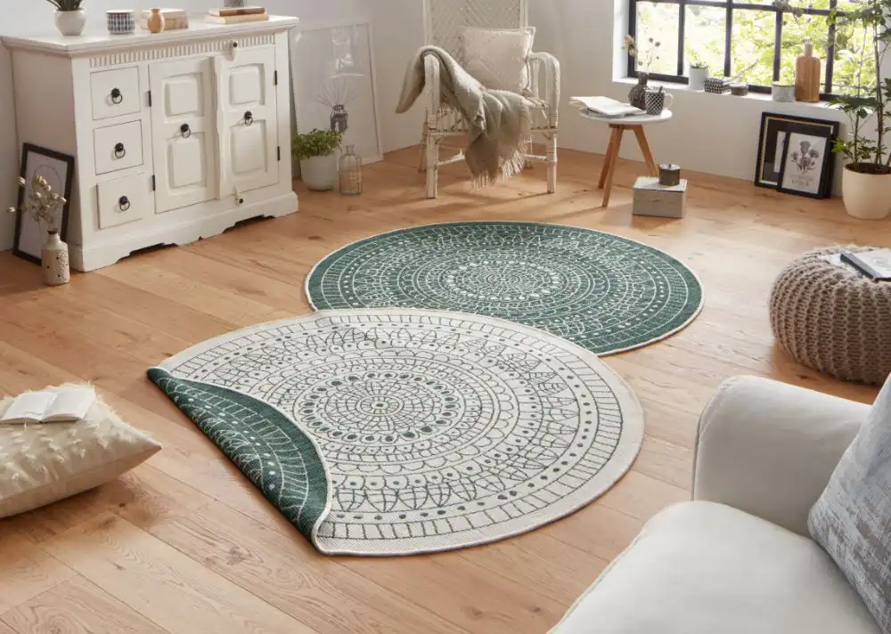 Twin Reversible Circles Indoor Outdoor 103103 Green Cream Rug