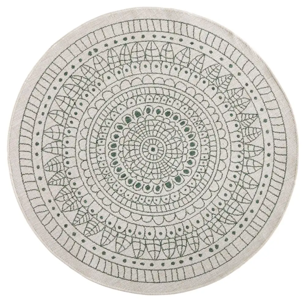 Twin Reversible Circles Indoor Outdoor 103103 Green Cream Rug - Image 3