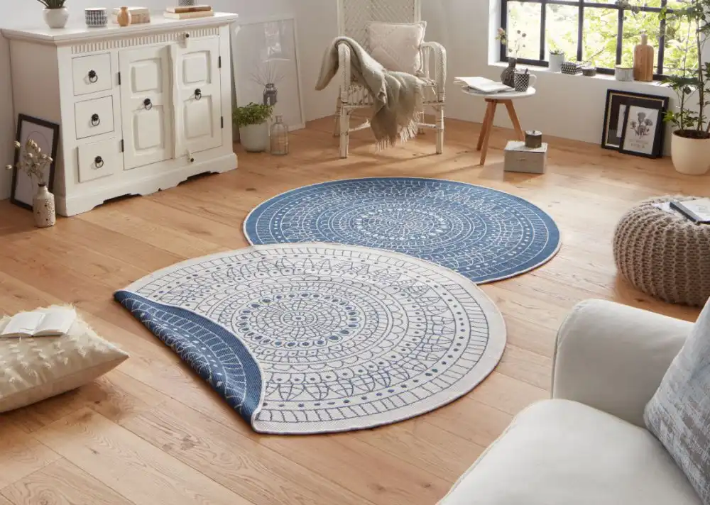 Twin Reversible Circles Indoor Outdoor 103104 Blue Cream Rug
