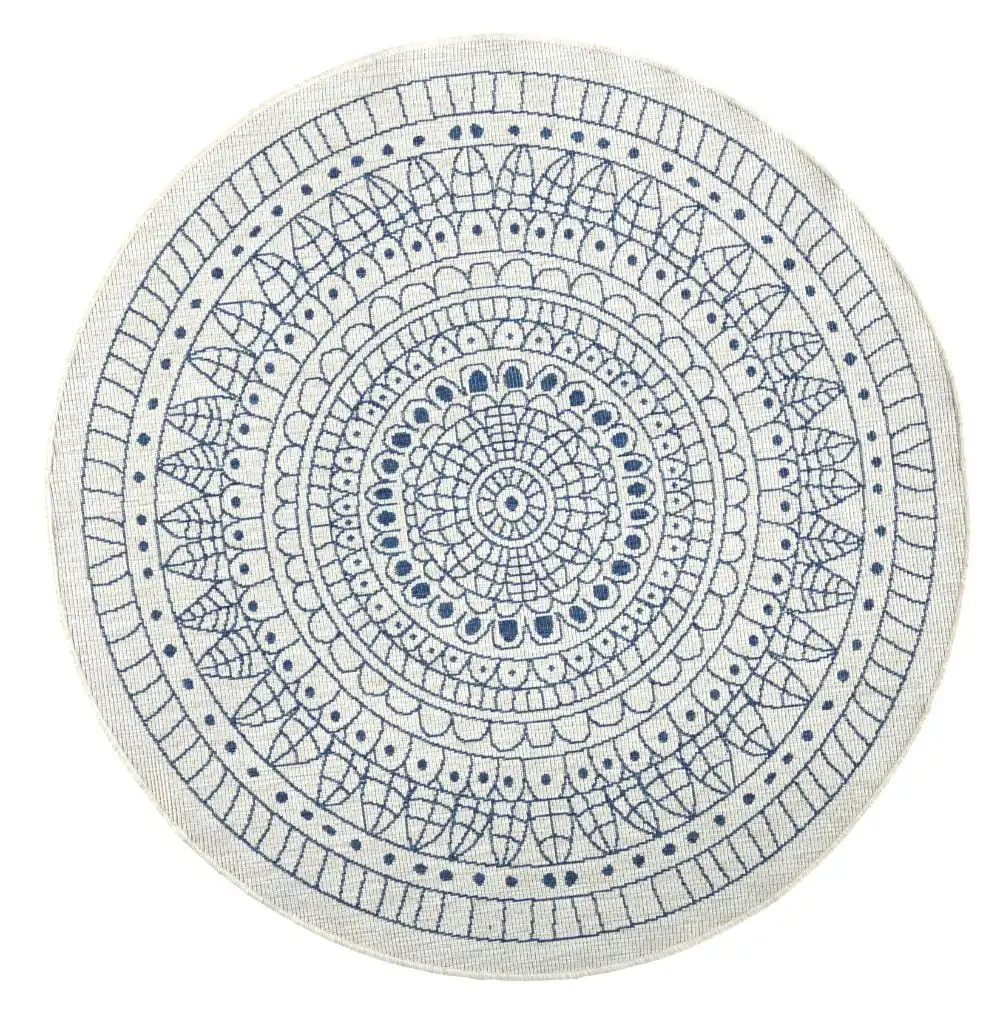 Twin Reversible Circles Indoor Outdoor 103104 Blue Cream Rug - Image 2