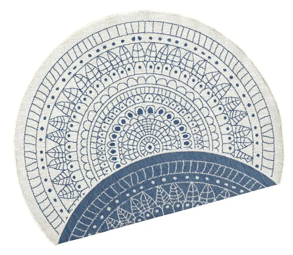 Twin Reversible Circles Indoor Outdoor 103104 Blue Cream Rug - Image 3