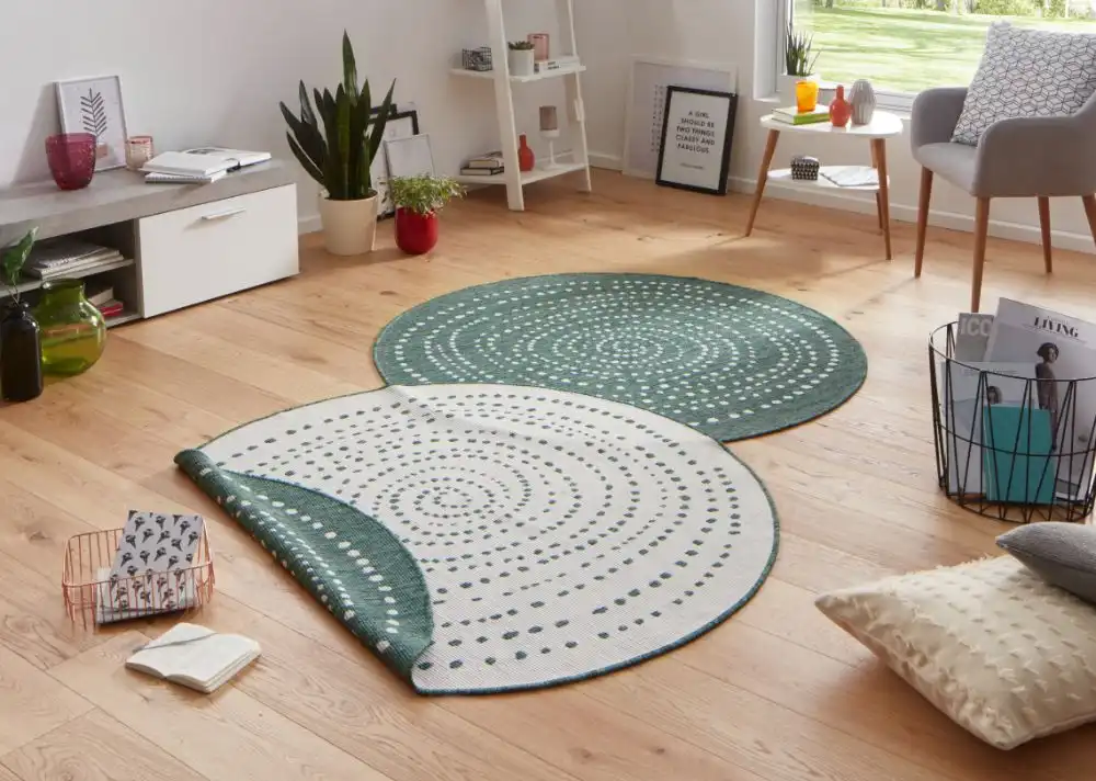 Twin Reversible Circles Indoor Outdoor 103111 Green Cream Rug