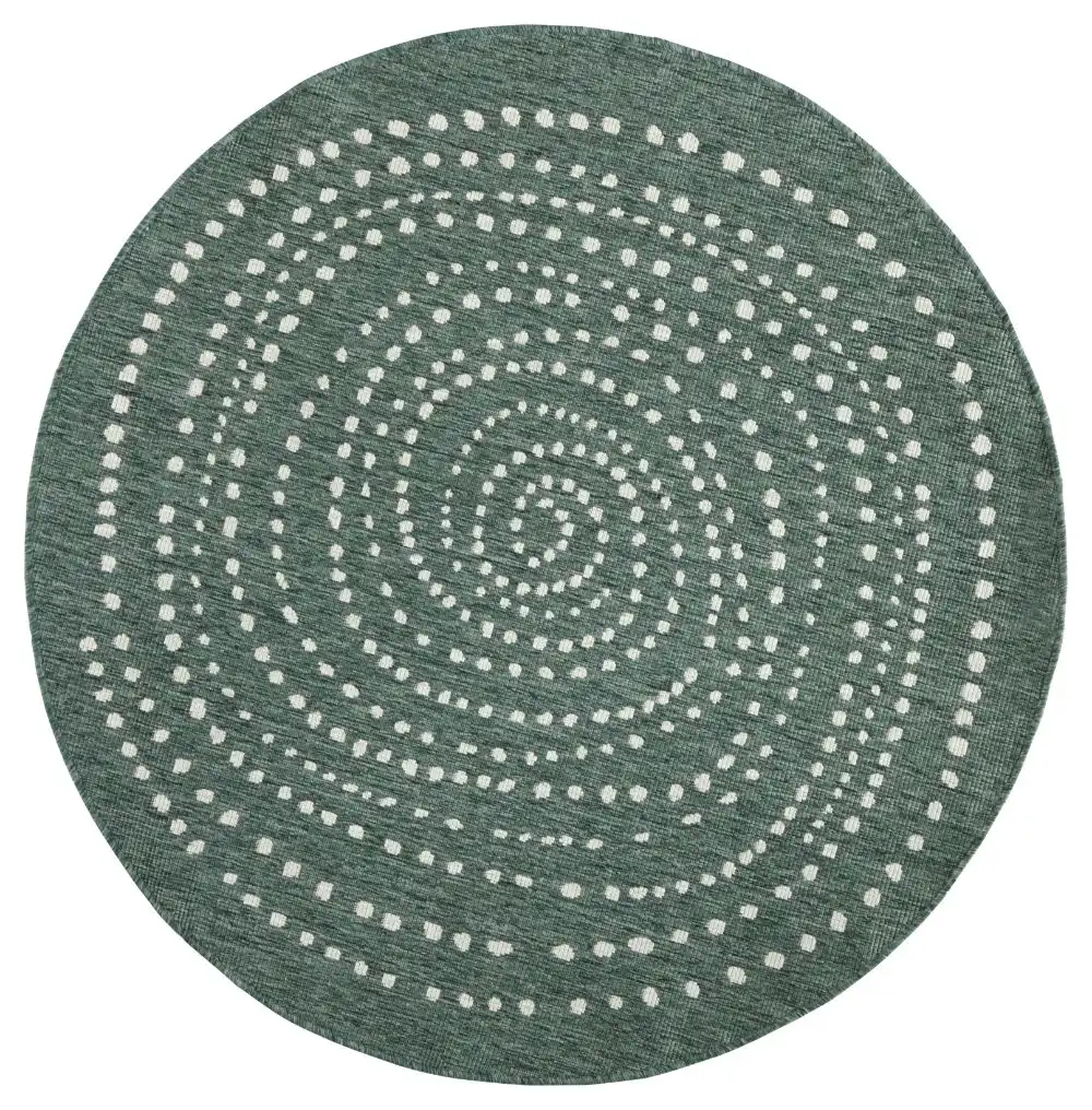 Twin Reversible Circles Indoor Outdoor 103111 Green Cream Rug - Image 2