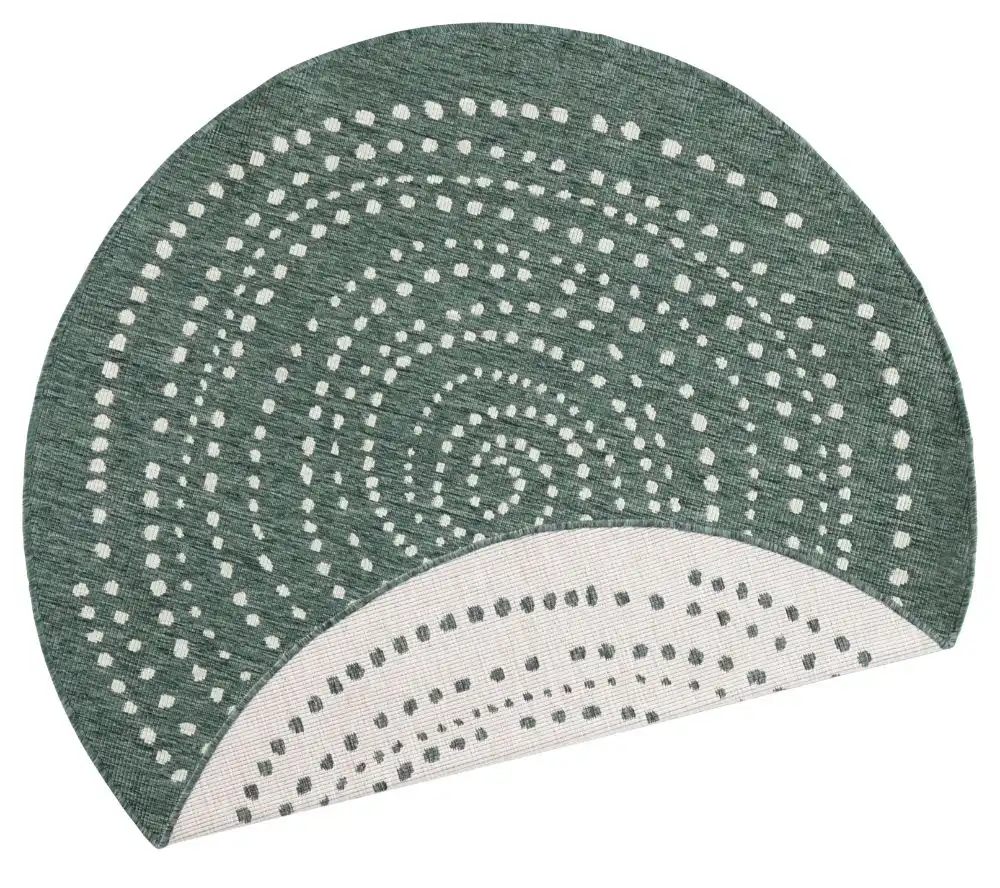 Twin Reversible Circles Indoor Outdoor 103111 Green Cream Rug - Image 3