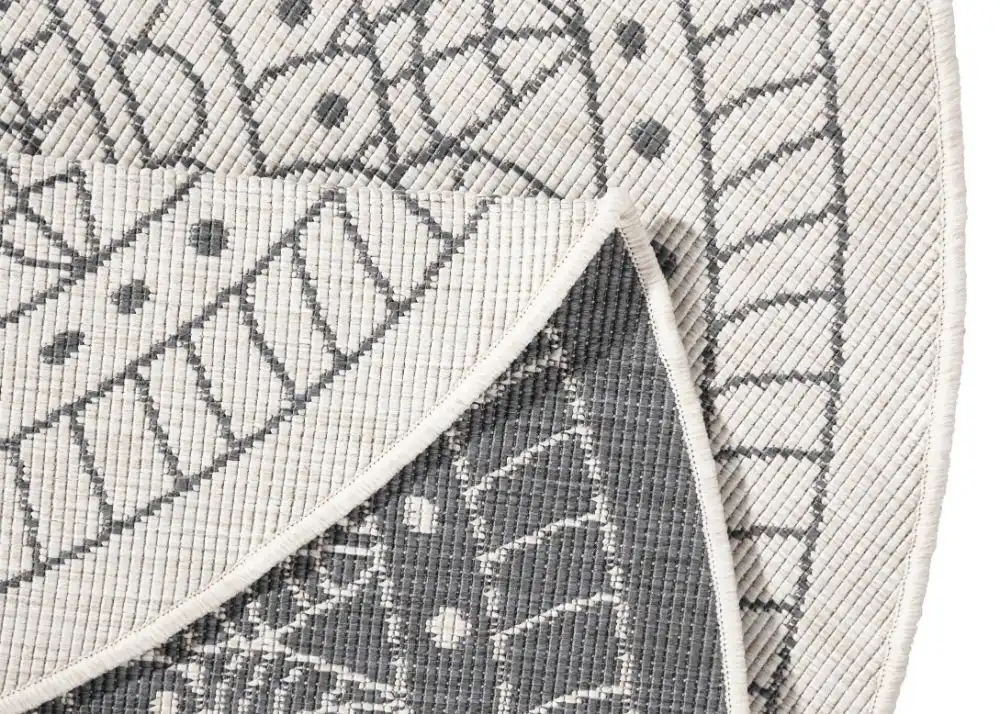 Twin Reversible Circles Indoor Outdoor 103143 Grey Cream Rug - Image 3