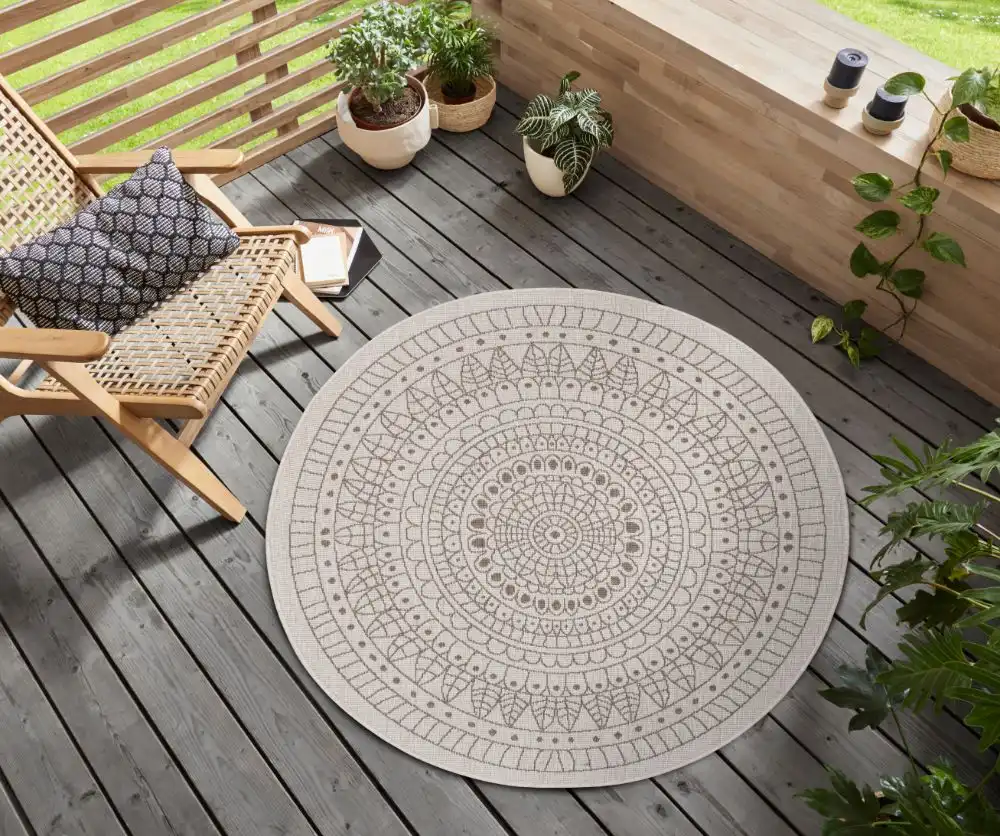 Twin Reversible Circles Indoor Outdoor 105475 Linen Rug