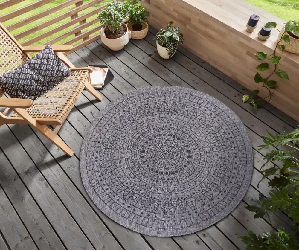 Twin Reversible Circles Indoor Outdoor 105476 Night Silver Rug