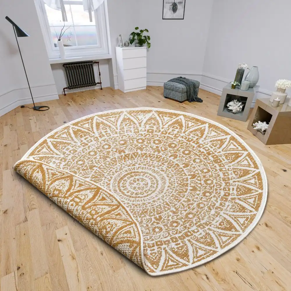 Twin Reversible Circles Indoor Outdoor 105792 Ochre Rug