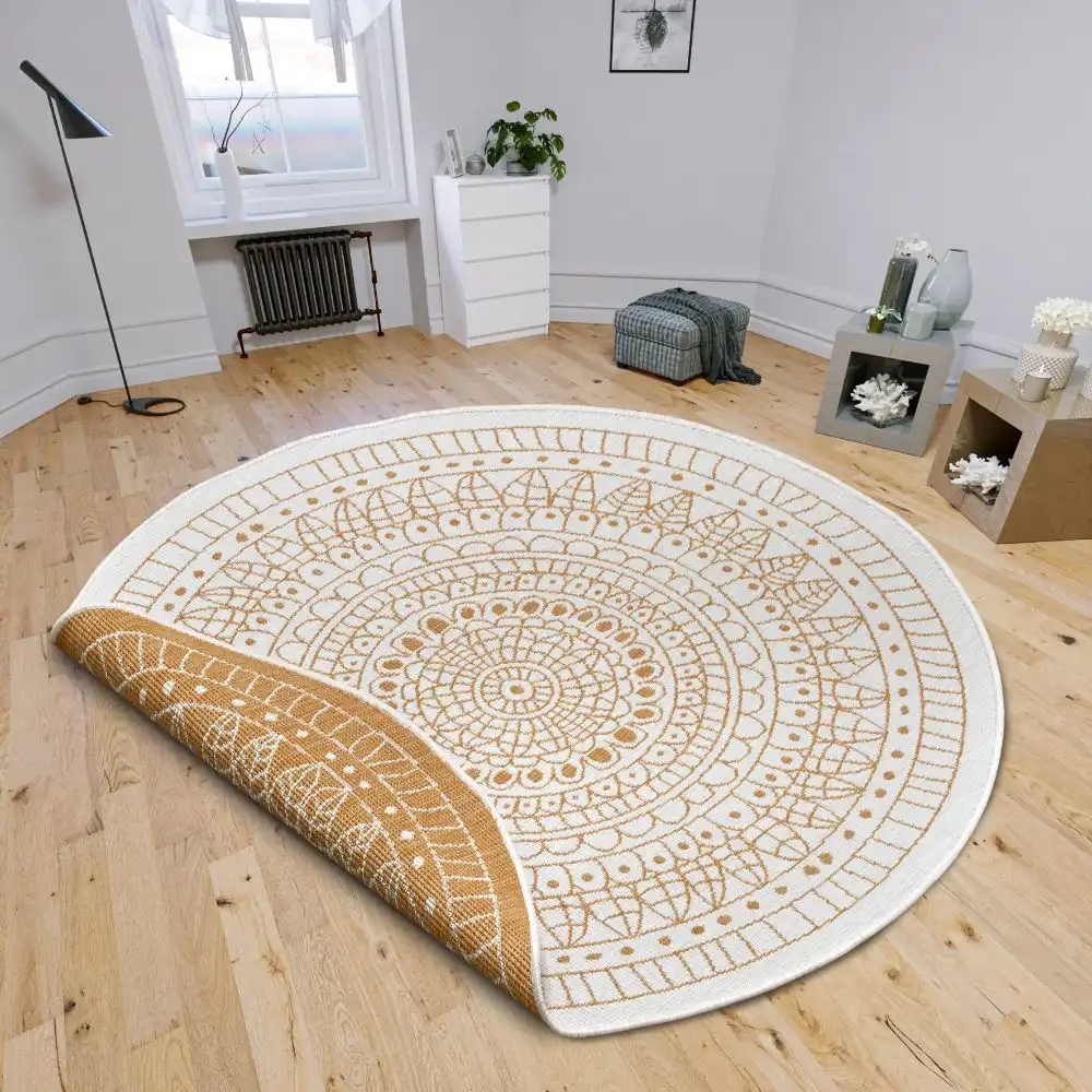 Twin Reversible Circles Indoor Outdoor 105797 Ochre Rug