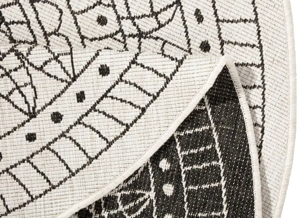Twin Reversible Circles Indoor Outdoor 103101 Black Cream Rug - Image 2