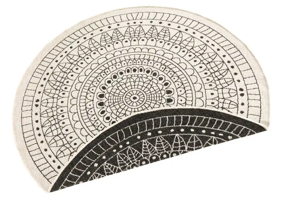 Twin Reversible Circles Indoor Outdoor 103101 Black Cream Rug - Image 4