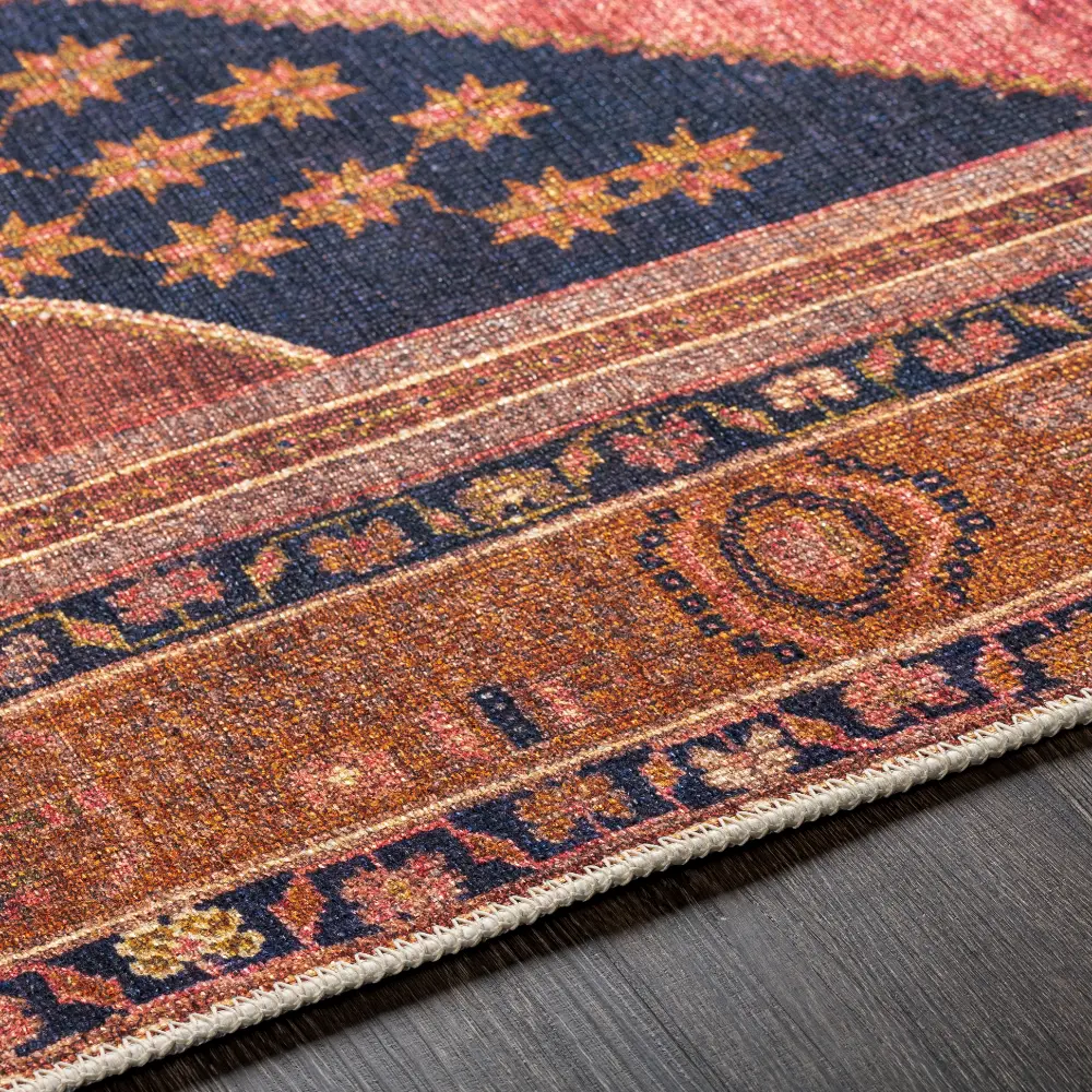 Valentina Machine Washable Traditionnal Boho Coral Rug - Image 4