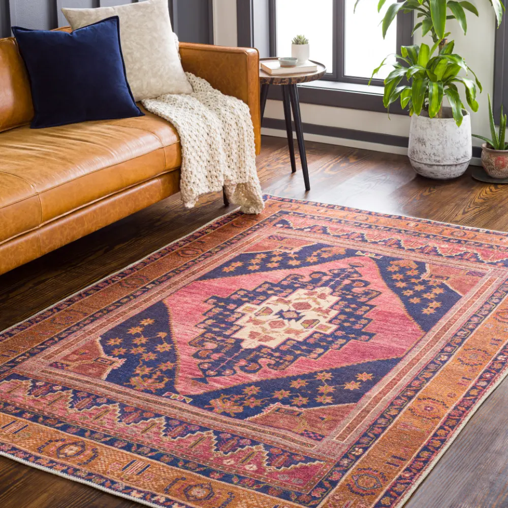 Valentina Machine Washable Traditionnal Boho Coral Rug - Image 5