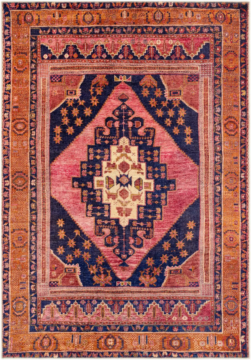 Valentina Machine Washable Traditionnal Boho Coral Rug - Image 9