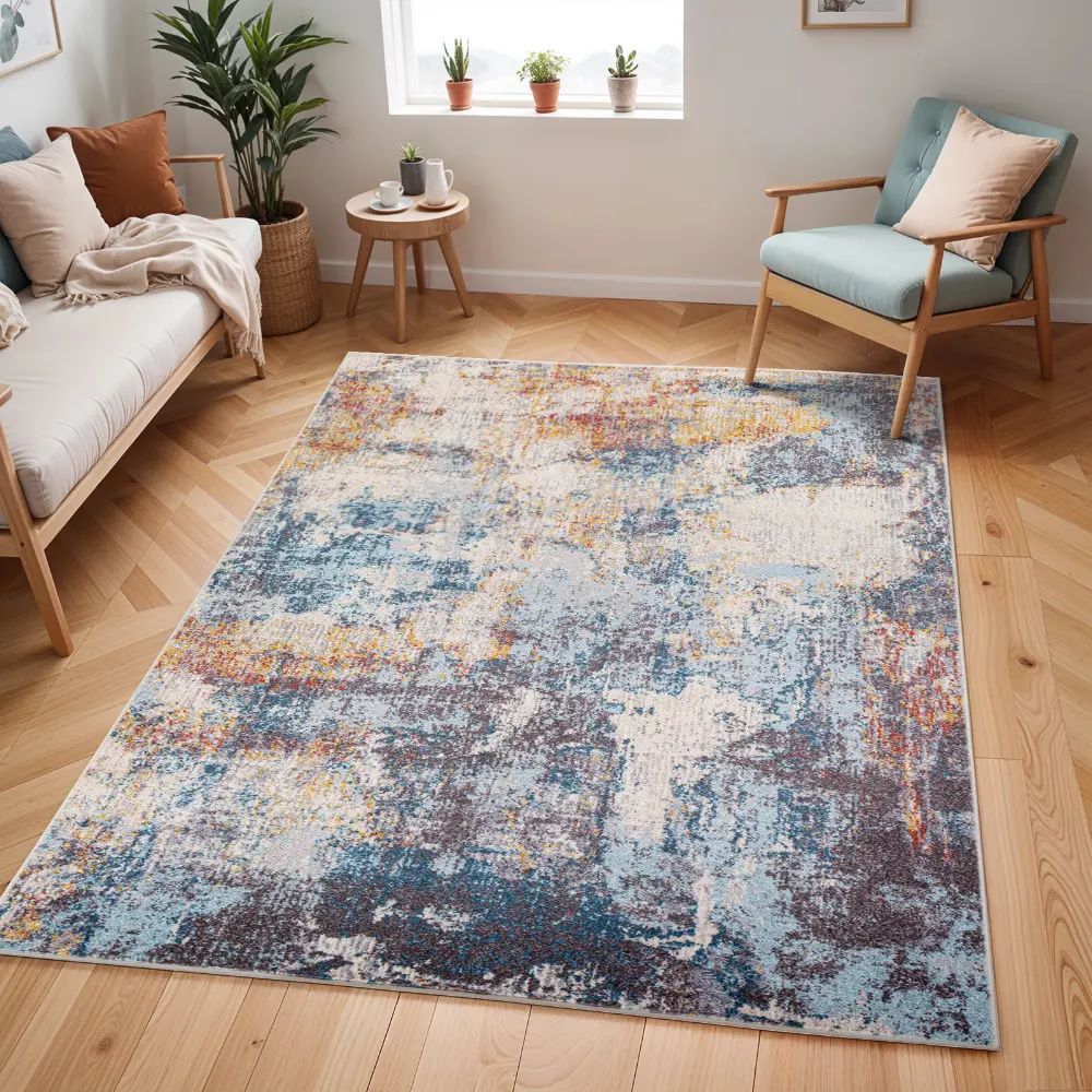 Valerie Abstract Modern Marble Dark Blue Rug