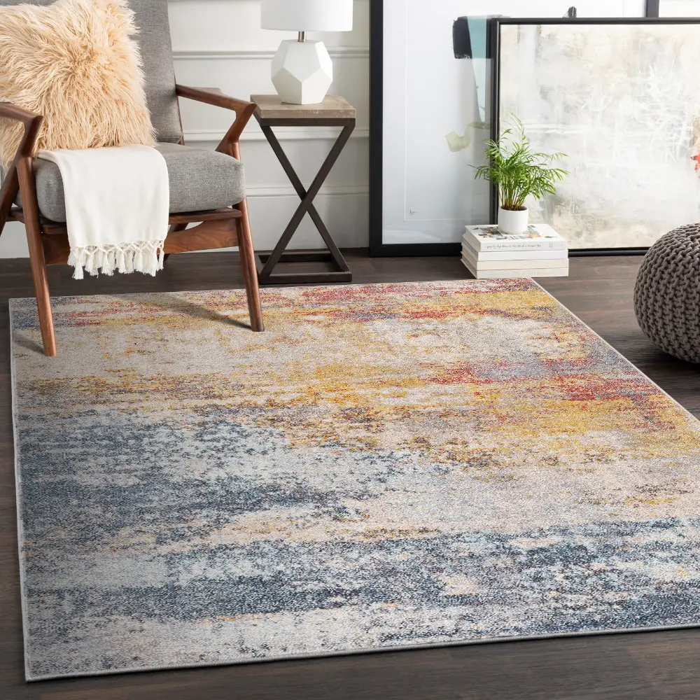 Valerie Abstract Modern Marble Light Grey Rug - Image 2