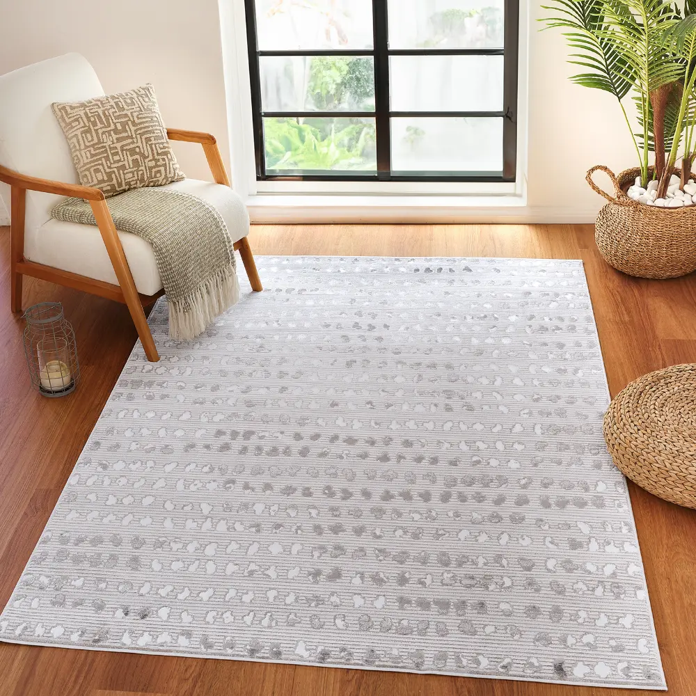 Valkiria Scandi Modern Beige/White Polka Dot Rug - Image 8
