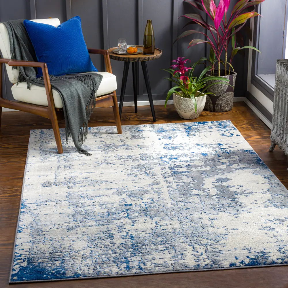 Victoire Abstract Modern Marble Dark Blue Rug