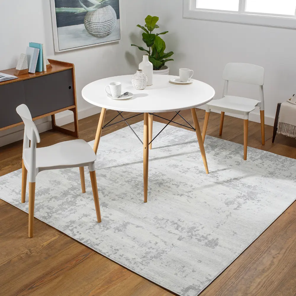 Victoire Abstract Modern Marble Grey/Ivory Rug - Image 4