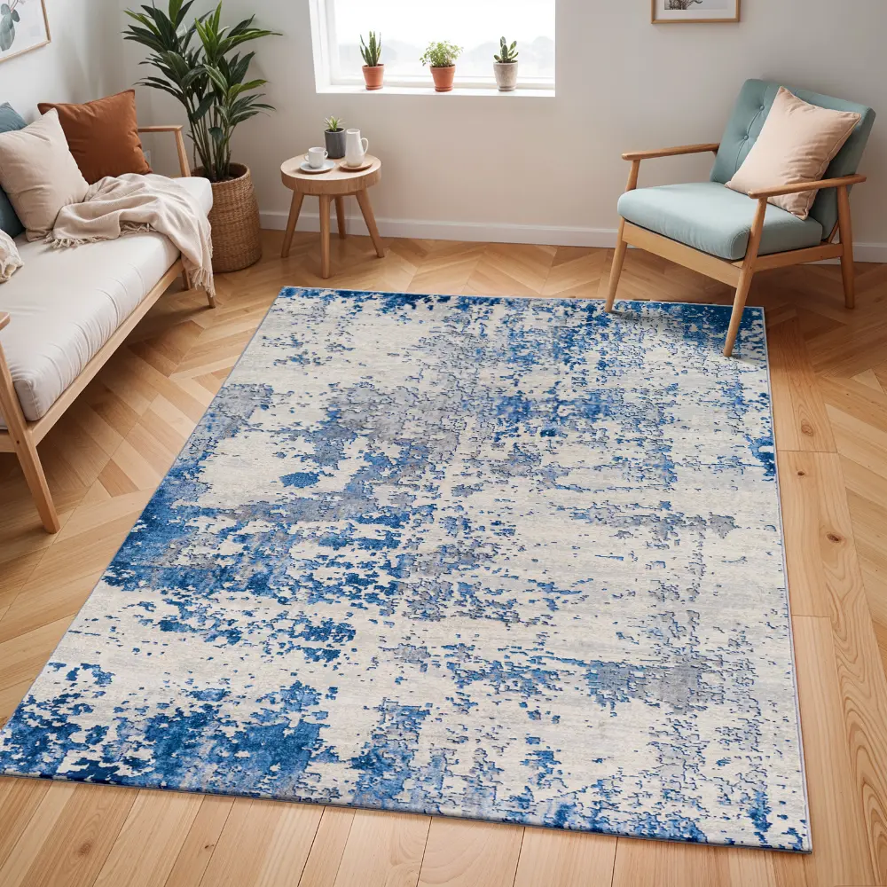 Victoire Abstract Modern Marble Sky Blue Rug