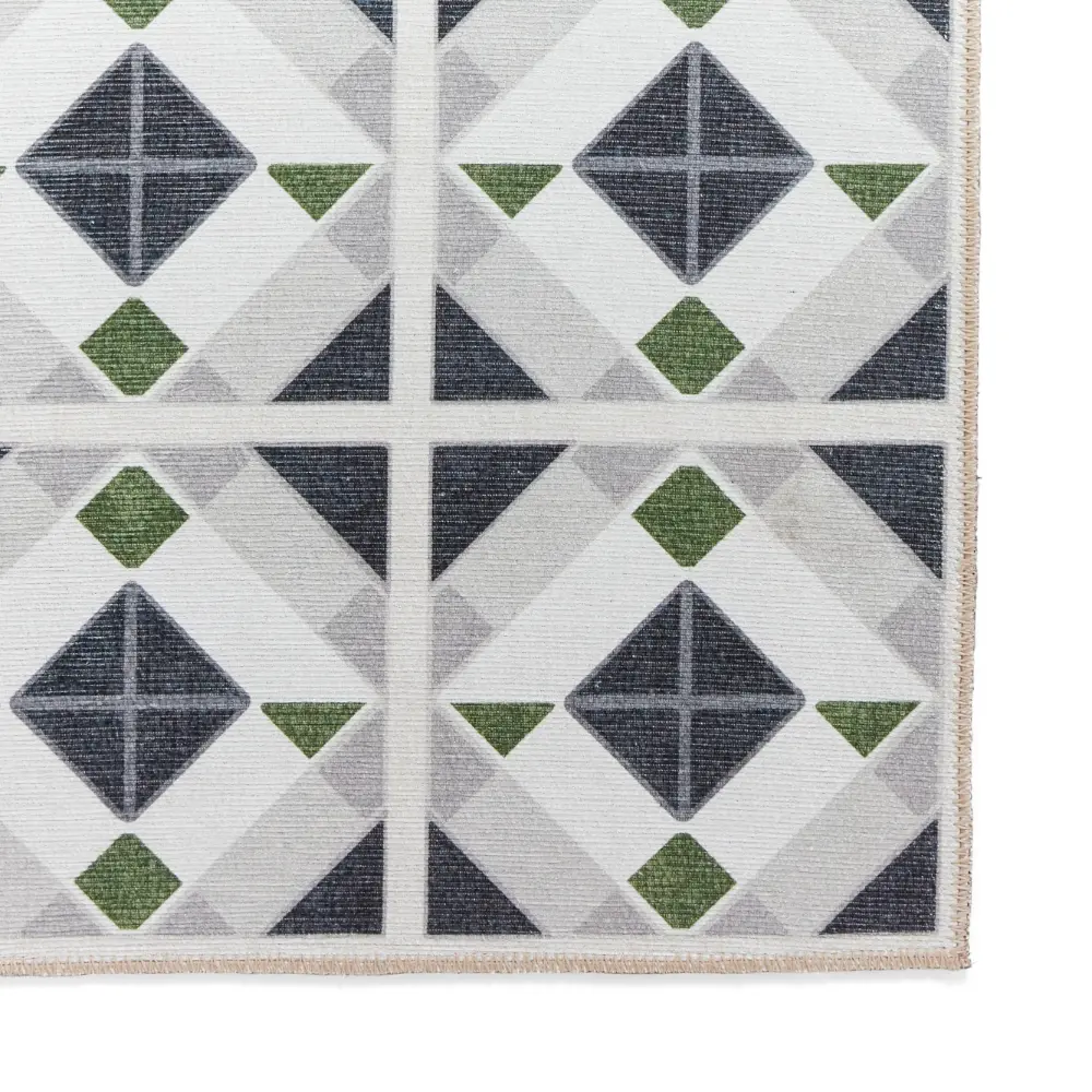Victoria H1190 Grey/Green Washable Rug - Image 3