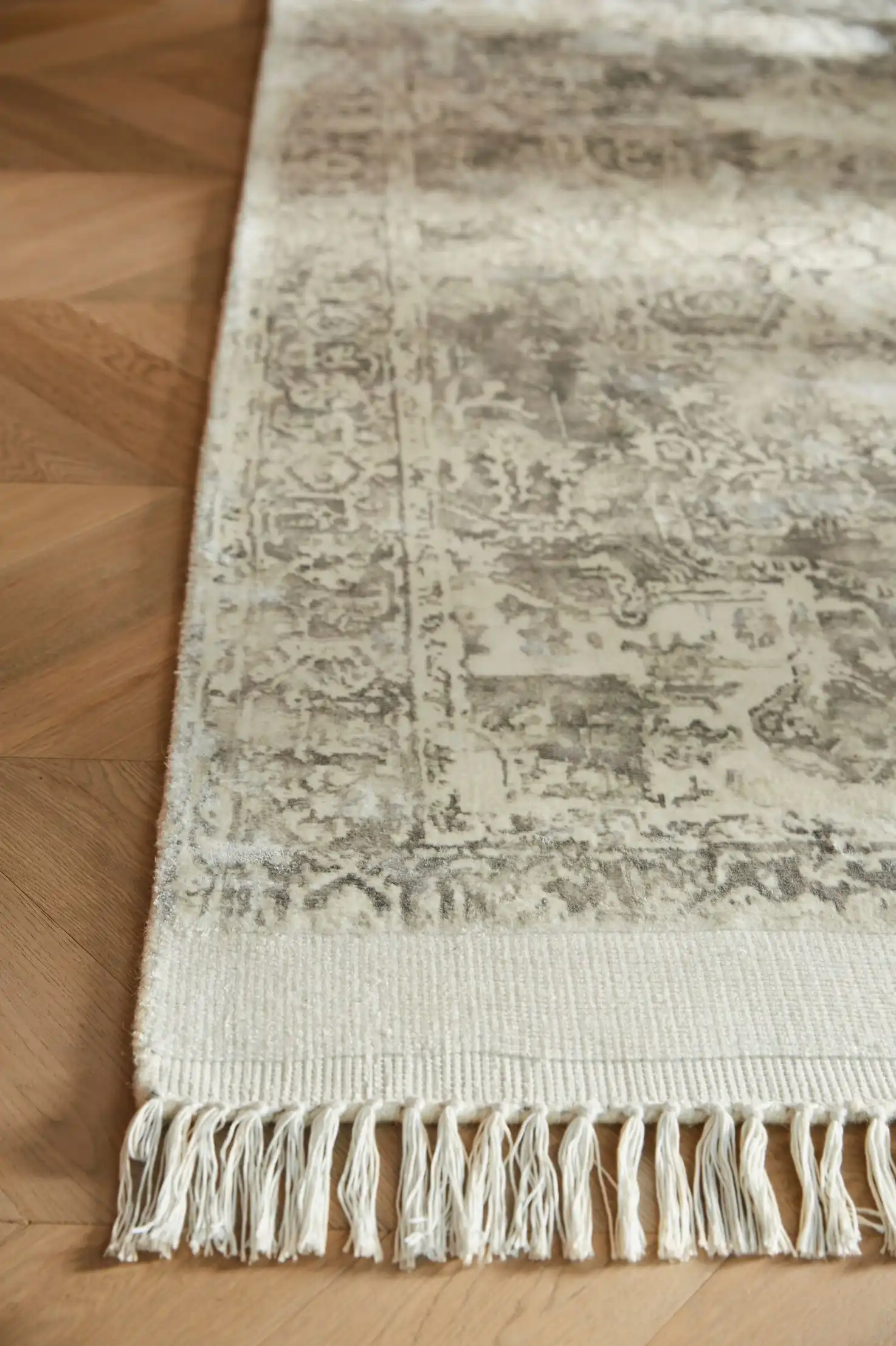 Vintage Fringe Mocha Oyster Rug - Image 2