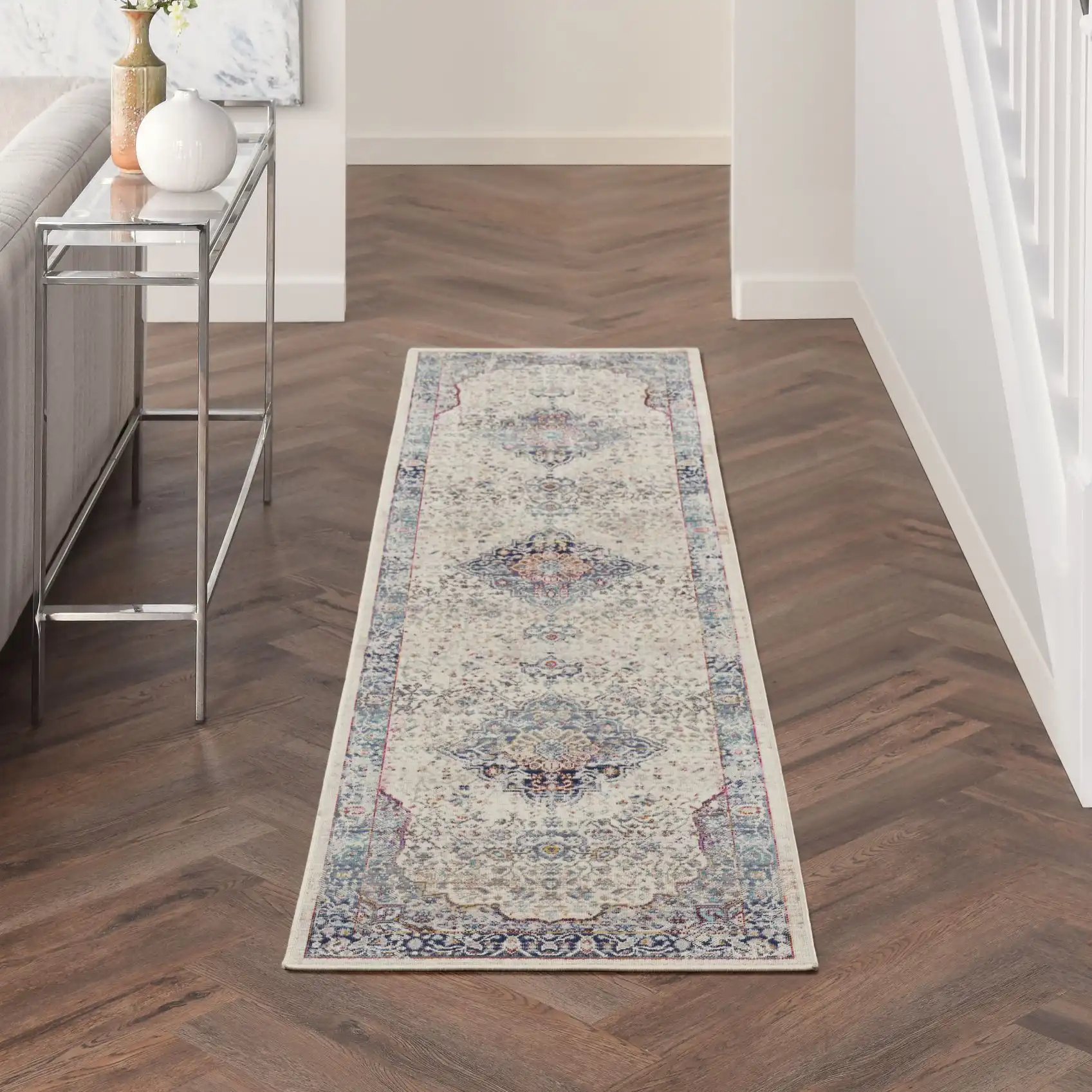 Vintage Kashan VKA07 Ivory Blue Rug - Image 6