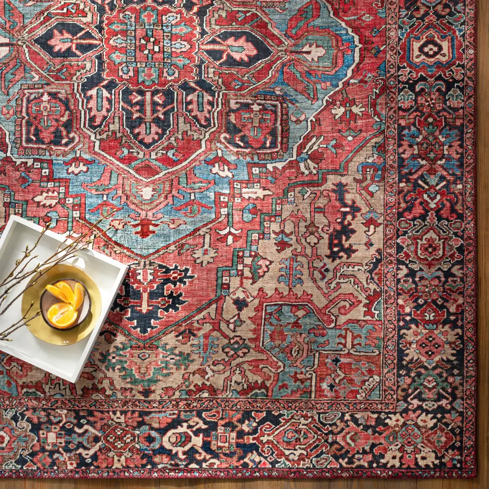 Viorica Vintage Oriental Boho Bright Red/Navy/Wheat/Ice Blue/Grass Rug - Image 12