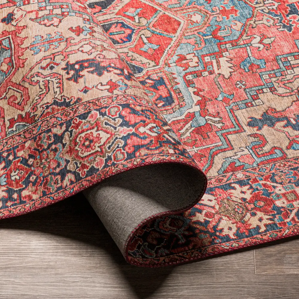 Viorica Vintage Oriental Boho Bright Red/Navy/Wheat/Ice Blue/Grass Rug - Image 14