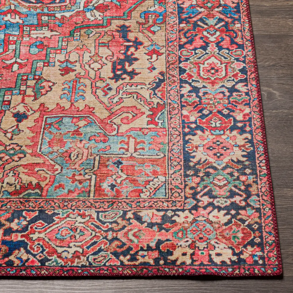 Viorica Vintage Oriental Boho Bright Red/Navy/Wheat/Ice Blue/Grass Rug - Image 15