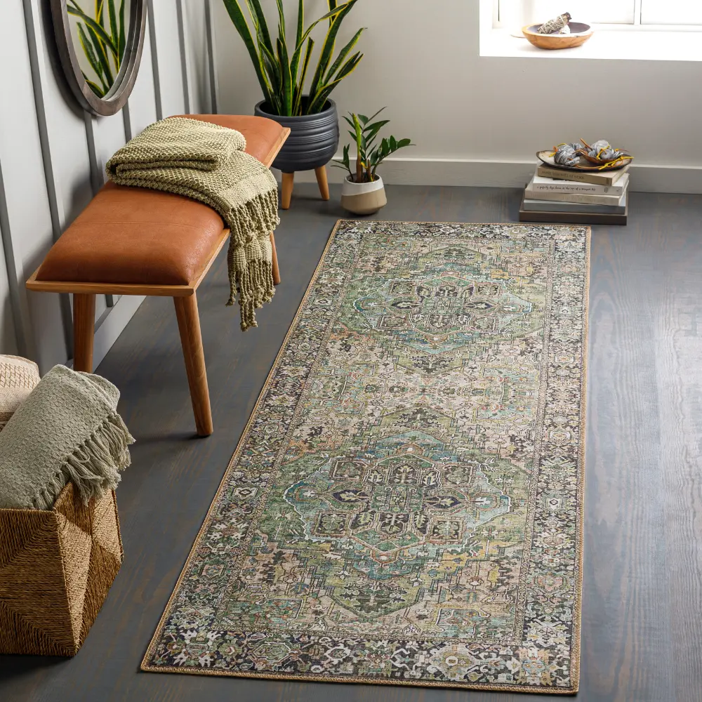 Viorica Vintage Oriental Boho Dark Green Rug - Image 4