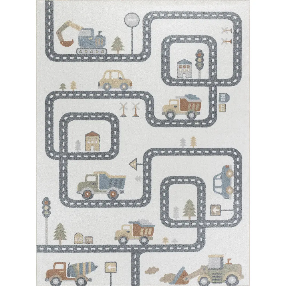Vroomville Kids Machine Washable Beige/Grey Bedroom Rug - Image 10