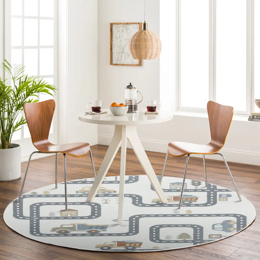 Vroomville Kids Machine Washable Beige/Grey Bedroom Rug - Image 3
