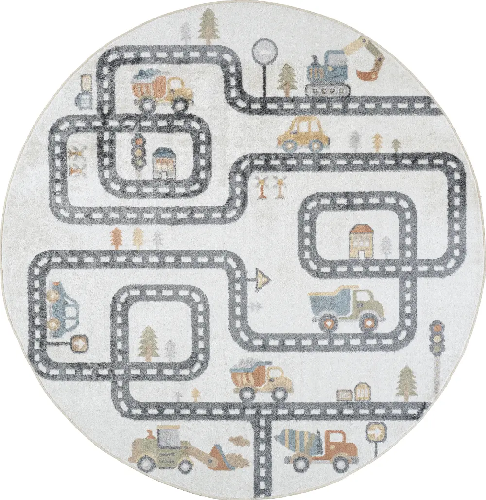 Vroomville Kids Machine Washable Beige/Grey Bedroom Rug - Image 5