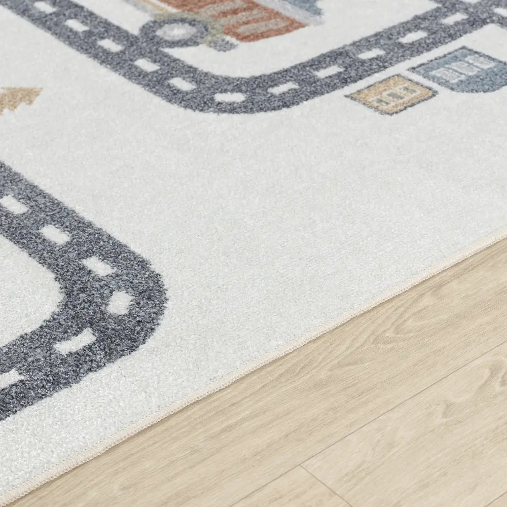Vroomville Kids Machine Washable Beige/Grey Bedroom Rug - Image 9