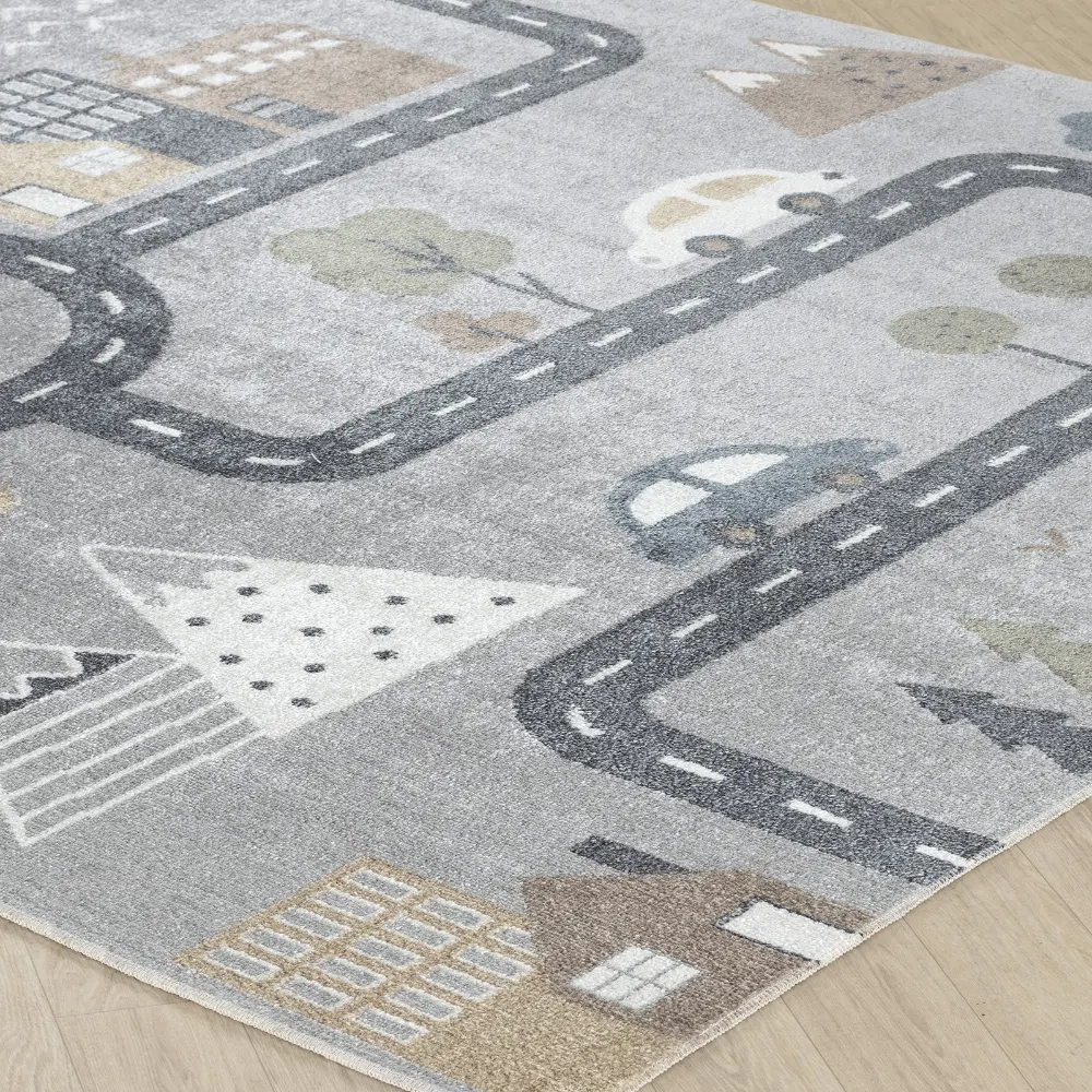 Vroomville Kids Machine Washable Blue/Grey Bedroom Rug - Image 10