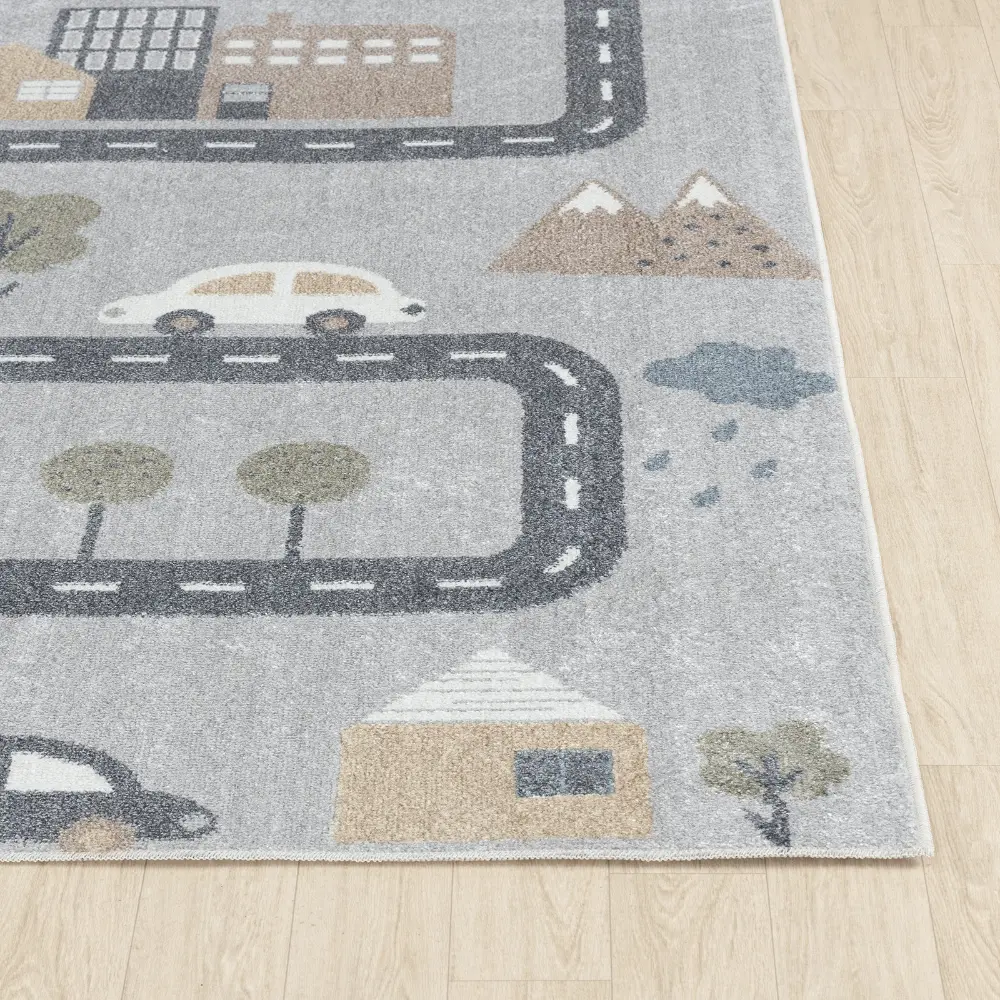 Vroomville Kids Machine Washable Blue/Grey Bedroom Rug - Image 12