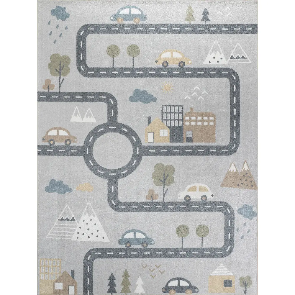Vroomville Kids Machine Washable Blue/Grey Bedroom Rug - Image 3