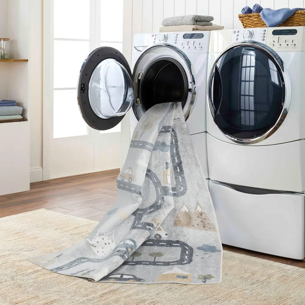 Vroomville Kids Machine Washable Blue/Grey Bedroom Rug - Image 4