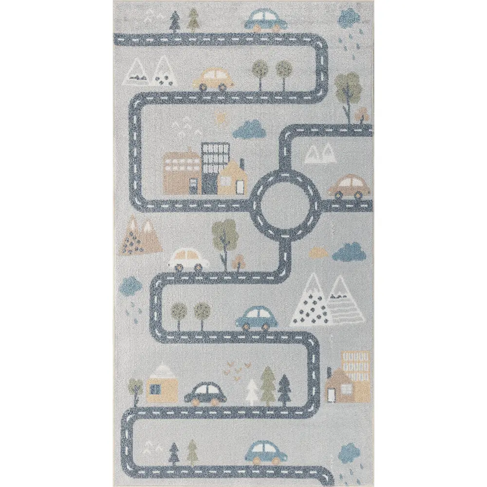 Vroomville Kids Machine Washable Blue/Grey Bedroom Rug - Image 5