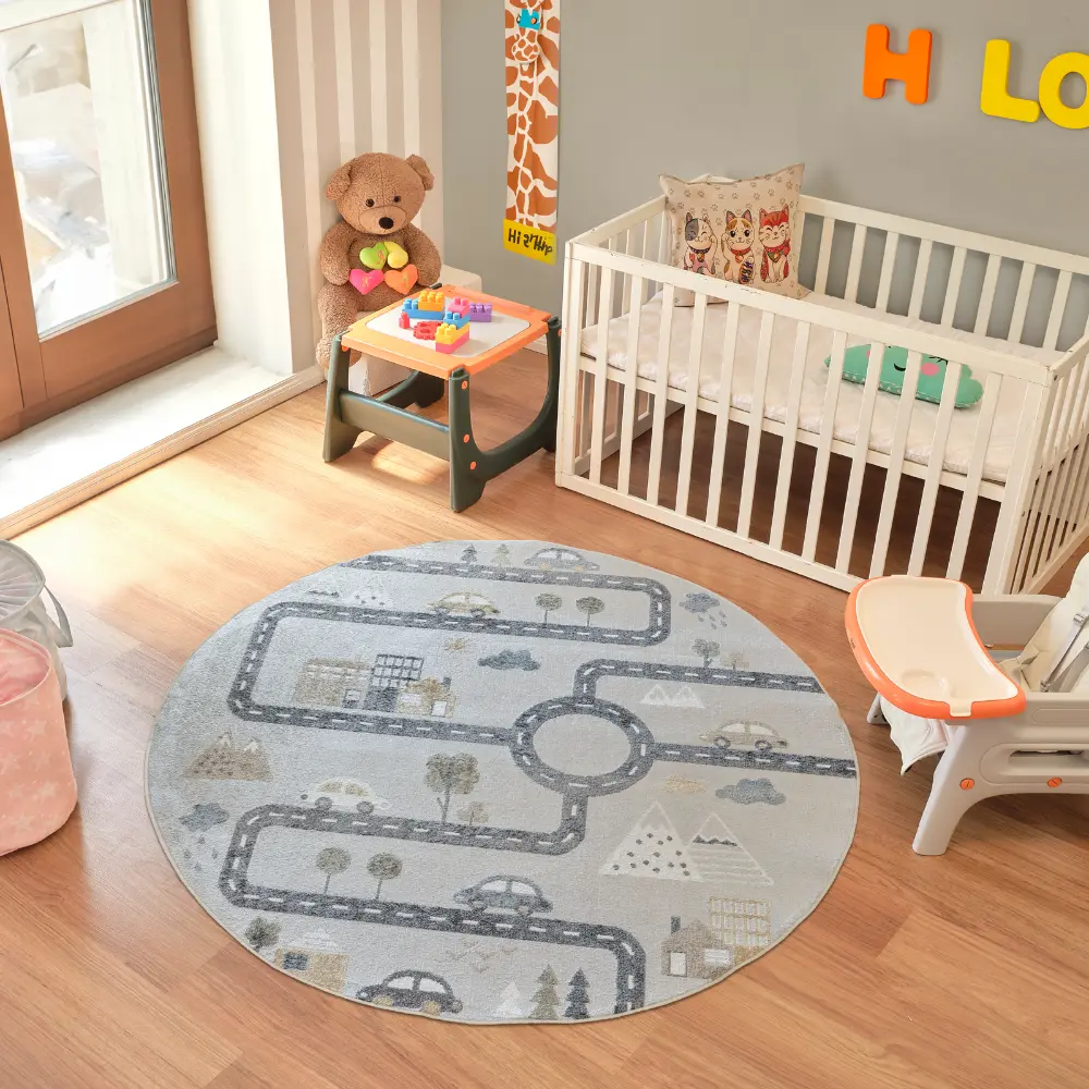 Vroomville Kids Machine Washable Blue/Grey Bedroom Rug - Image 9
