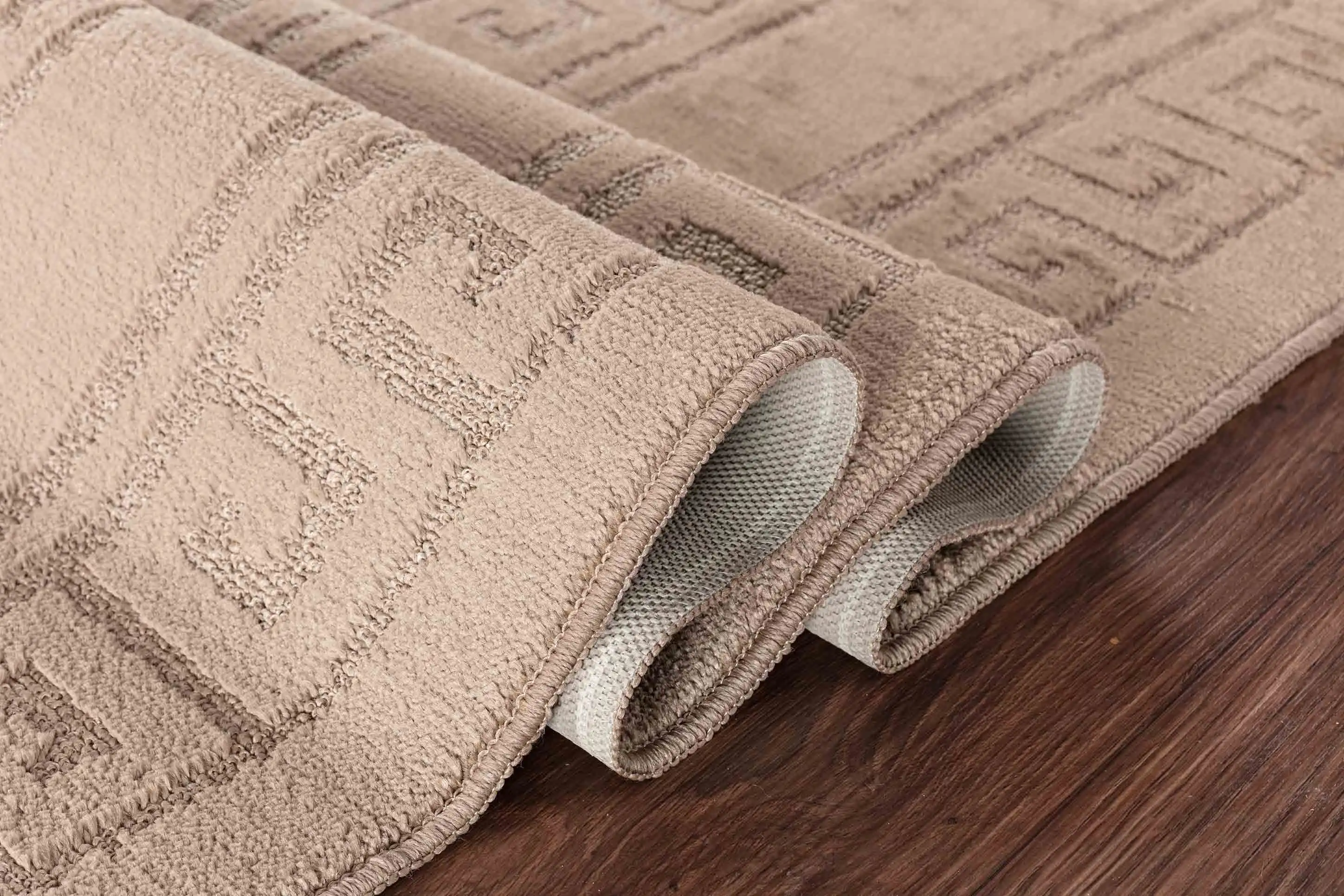 Washable 9mm Gel-Back Ivy Greek Key Beige Rug - Image 3
