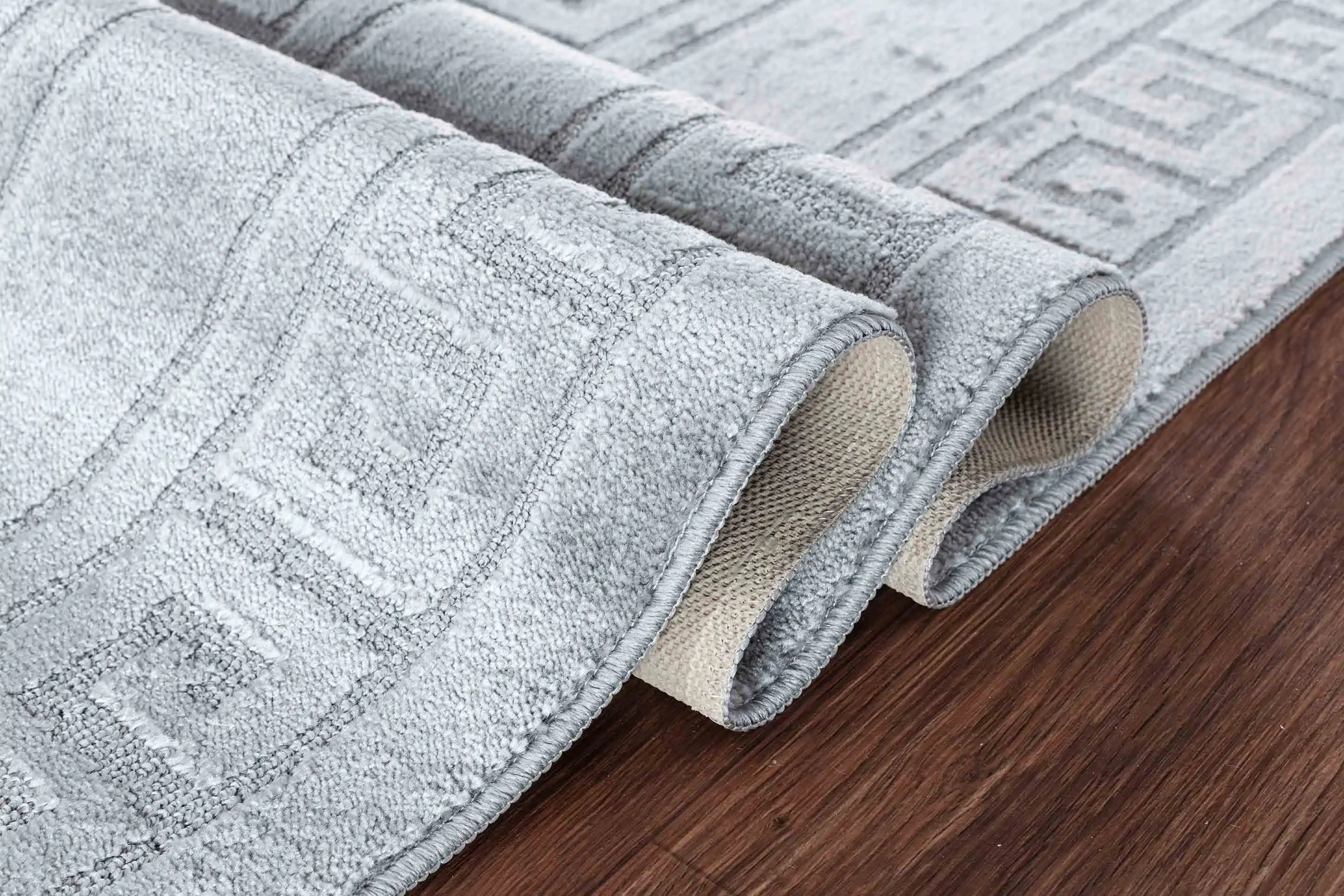 Washable 9mm Gel-Back Ivy Greek Key Dark Grey Rug - Image 3