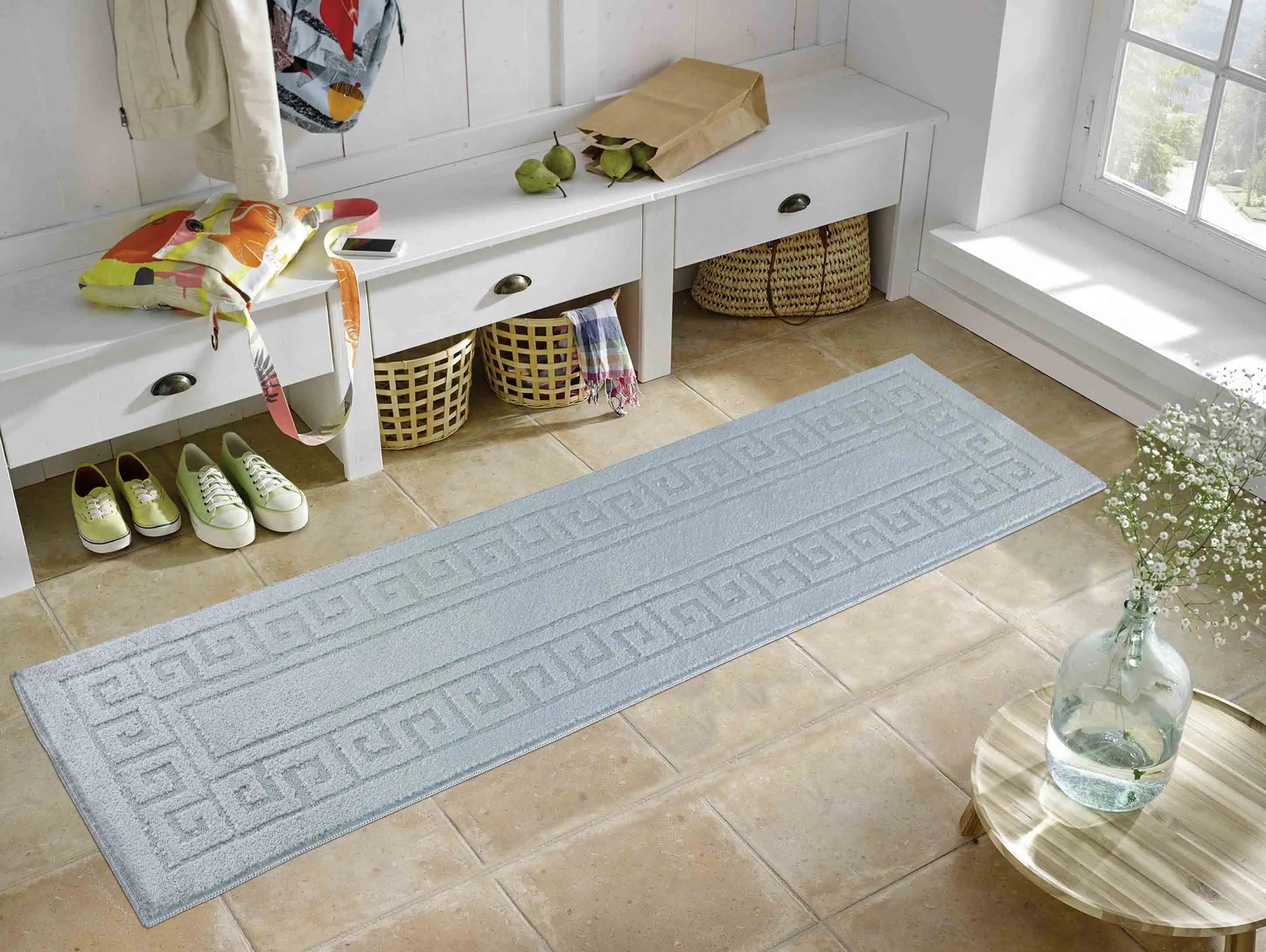 Washable 9mm Gel-Back Ivy Greek Key Dark Grey Rug - Image 4