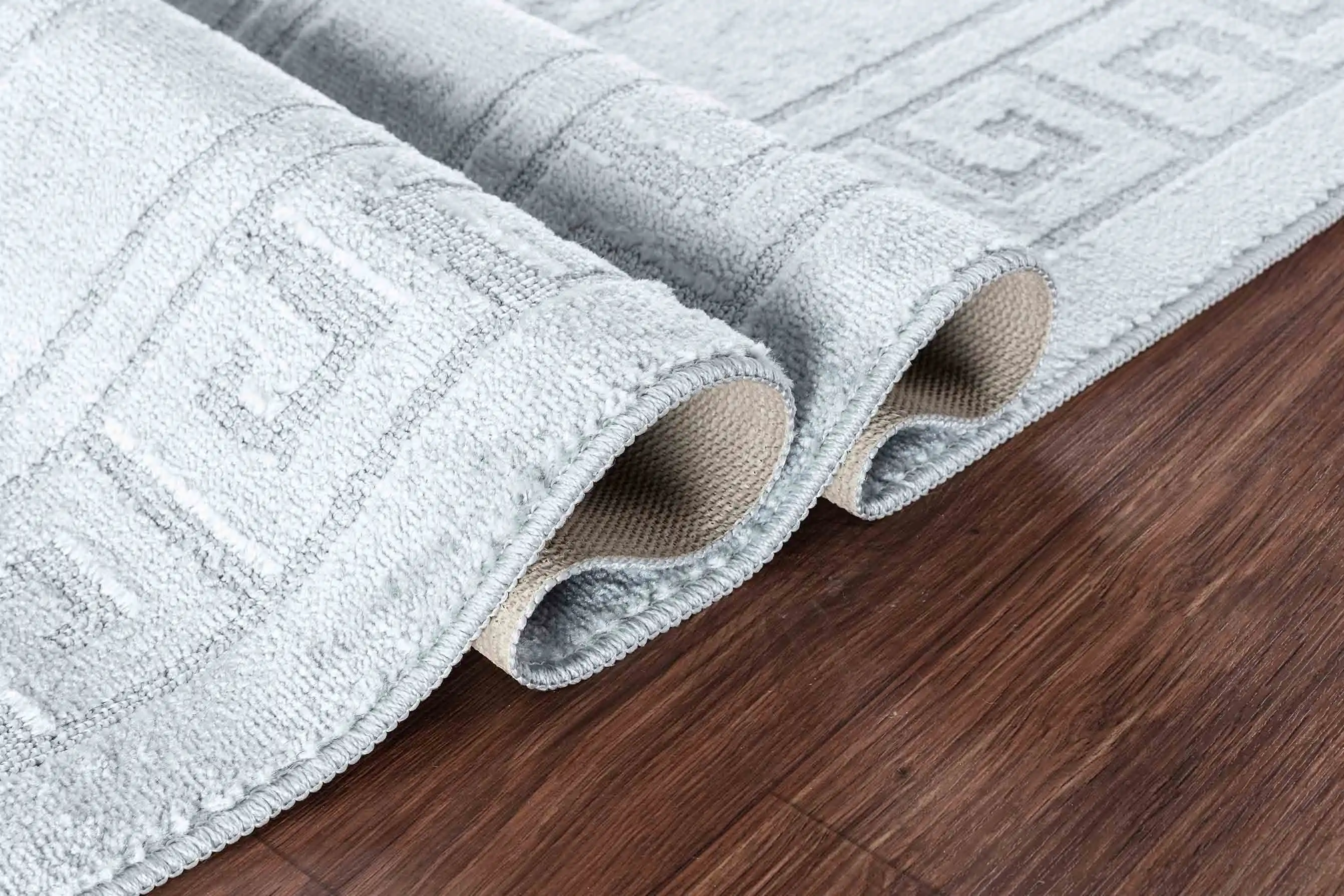 Washable 9mm Gel-Back Ivy Greek Key Silver Rug - Image 3