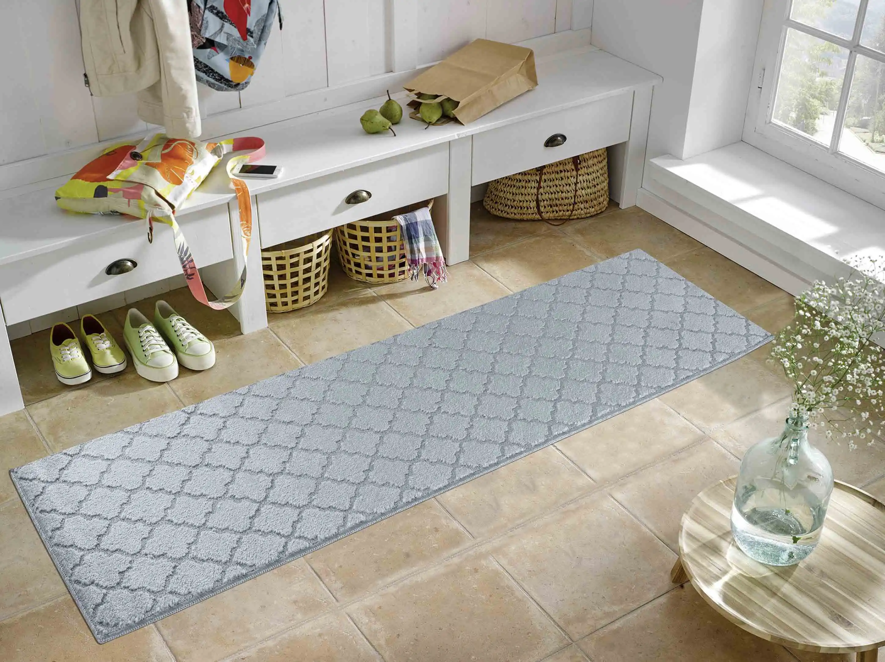 Washable 9mm Gel-Back Ivy Trellis Dark Grey Rug - Image 4
