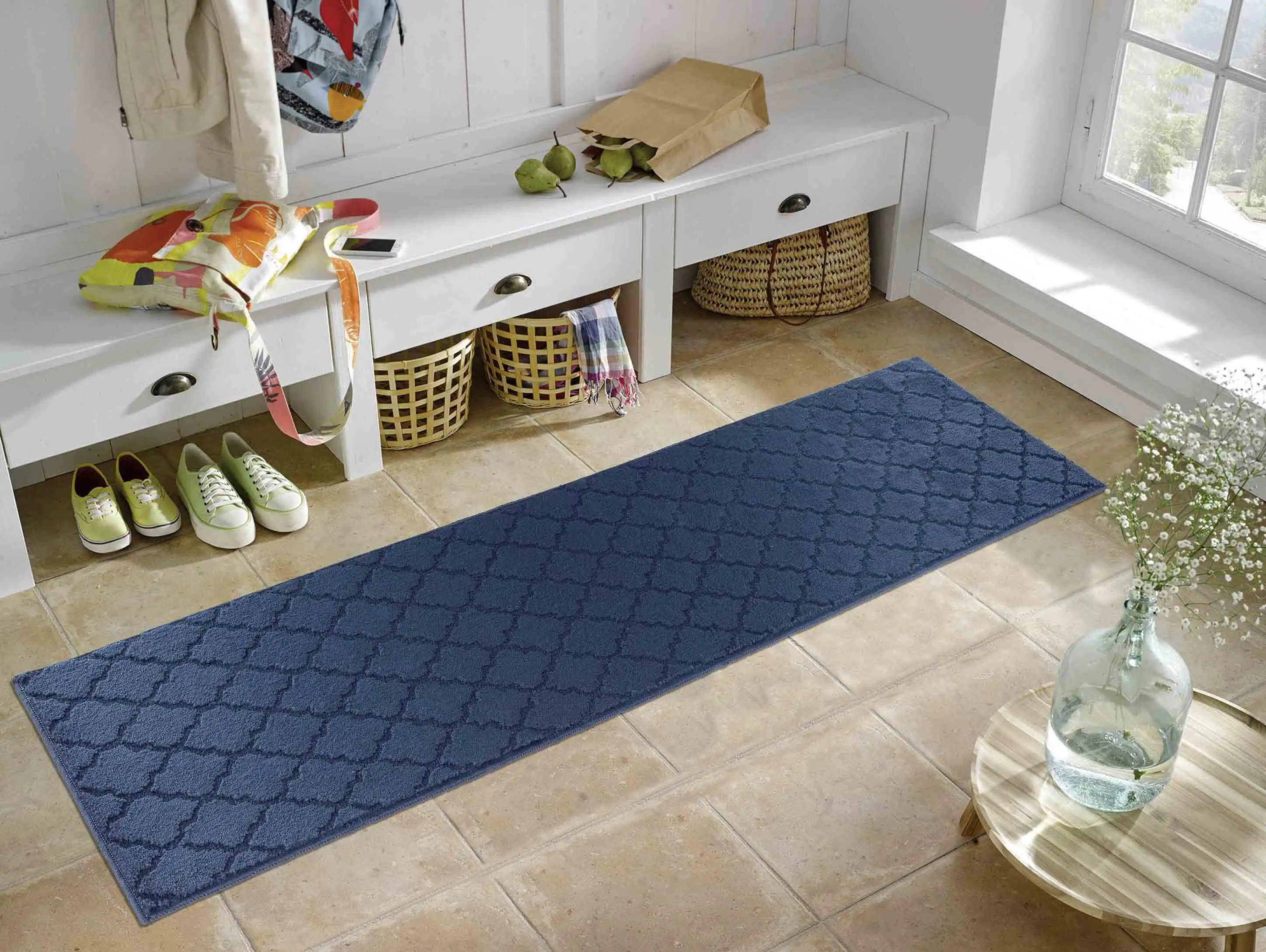 Washable 9mm Gel-Back Ivy Trellis Navy Rug - Image 4
