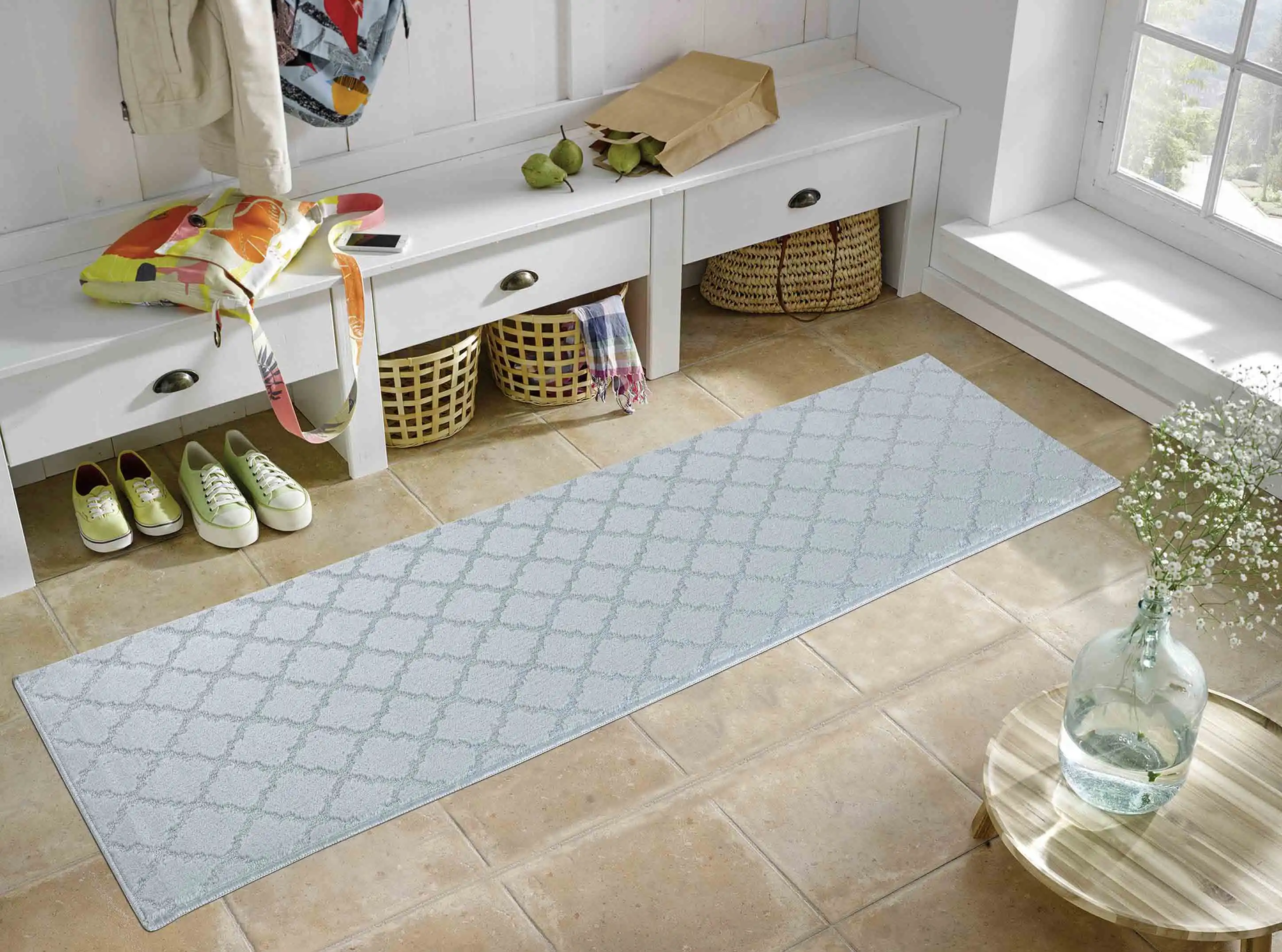 Washable 9mm Gel-Back Ivy Trellis Silver Rug - Image 4